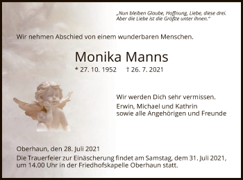 Traueranzeige von Monika Manns von HZ