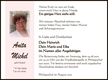 Traueranzeige von Anita Michel von HZ