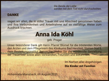 Traueranzeige von Anna Ida Köhl von HZ