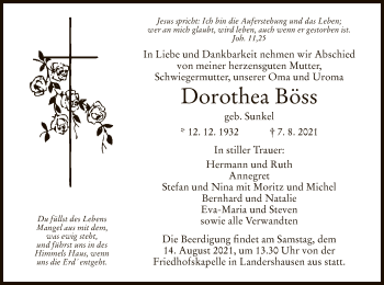 Traueranzeige von Dorothea Böss von HZ