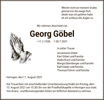 Traueranzeige von Georg Göbel von HZ