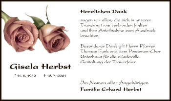 Traueranzeige von Gisela Herbst von HZ