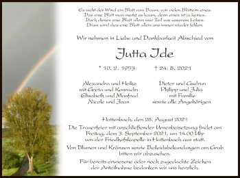 Traueranzeige von Jutta Ide von HZ