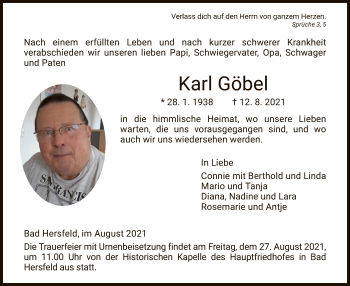 Traueranzeige von Karl Göbel von HZ