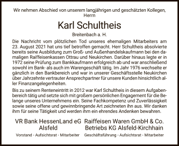 Traueranzeige von Karl Schultheis von HZ