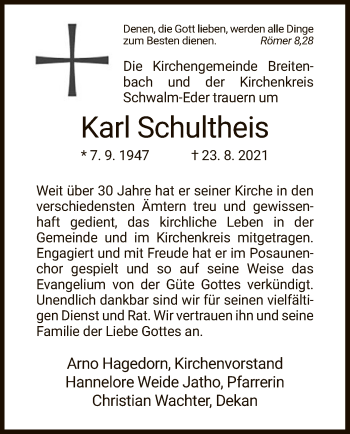 Traueranzeige von Karl Schultheis von HZ