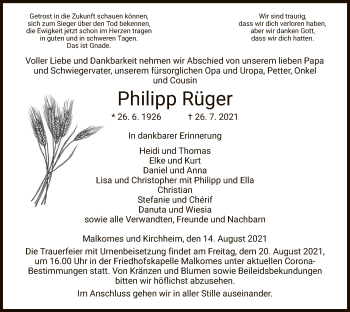 Traueranzeige von Philipp Rüger von HZ