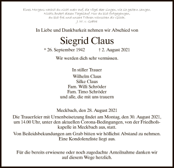 Traueranzeige von Siegrid Claus von HZ