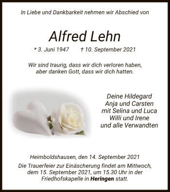 Traueranzeige von Alfred Lehn von HZ