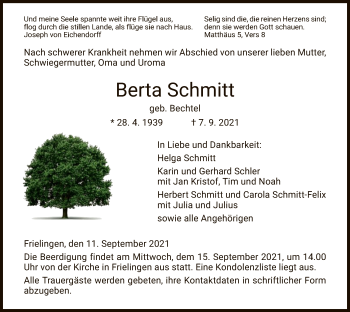 Traueranzeige von Berta Schmitt von HZ