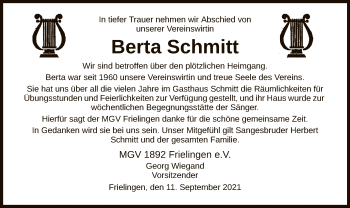 Traueranzeige von Berta Schmitt von HZ