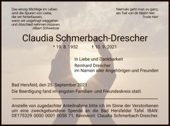 Traueranzeige von Claudia Schmerbach-Drescher von HZ