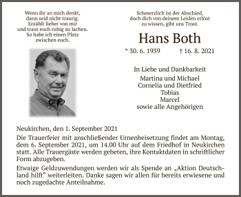 Traueranzeige von Hans Both von HZ