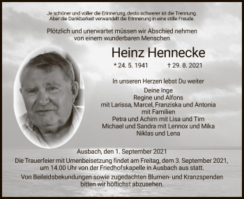 Traueranzeige von Heinz Hennecke von HZ