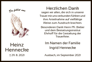 Traueranzeige von Heinz Hennecke von HZ