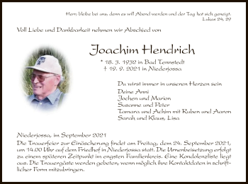 Traueranzeige von Joachim Hendrich von HZ