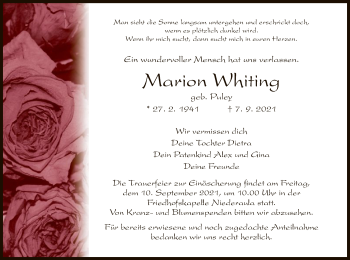 Traueranzeige von Marion Whiting von HZ