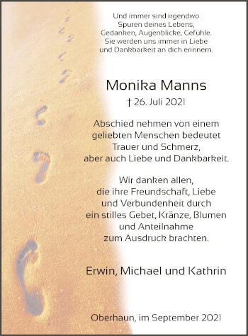 Traueranzeige von Monika Manns von HZ