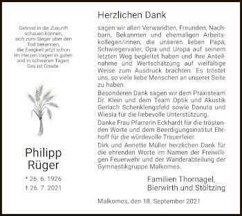 Traueranzeige von Philipp Rüger von HZ