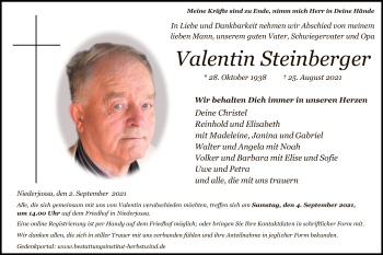 Traueranzeige von Valentin Steinberger von HZ