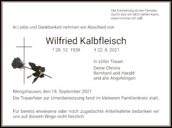 Traueranzeige von Wilfried Kalbfleisch von HZ