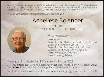 Traueranzeige von Anneliese Bolender von HZ