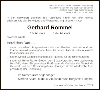 Traueranzeige von Gerhard Rommel von HZ