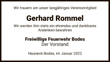 Traueranzeige von Gerhard Rommel von HZ