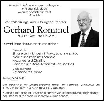 Traueranzeige von Gerhard Rommel von HZ