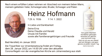 Traueranzeige von Heinz Hofmann von HZ