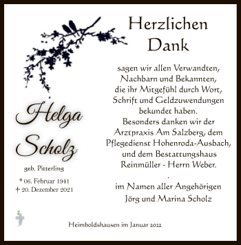 Traueranzeige von Helga Scholz von HZ