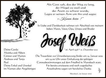 Traueranzeige von Josef Weiß von HZ