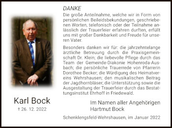 Traueranzeige von Karl Bock von HZ