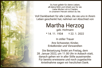 Traueranzeige von Martha Herzog von HZ