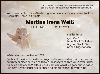 Traueranzeige von Martina Irena Weiß von HNA
