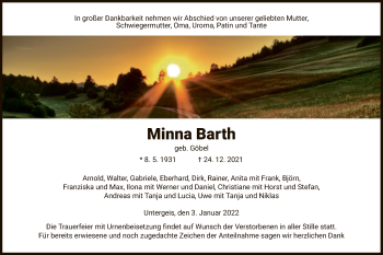 Traueranzeige von Minna Barth von HZ