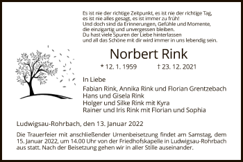 Traueranzeige von Norbert Rink von HZ