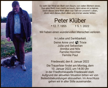 Traueranzeige von Peter Klüber von HZ