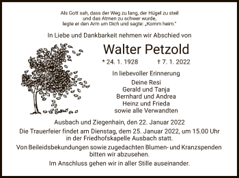 Traueranzeige von Walter Petzold von HZ