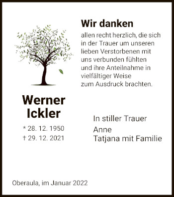 Traueranzeige von Werner Ickler von HZ