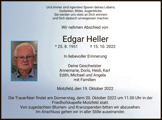 Traueranzeige von Edgar Heller von HZ