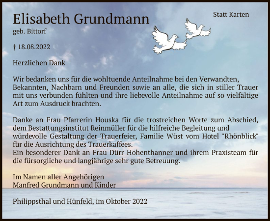 Traueranzeige von Elisabeth Grundmann von HZ