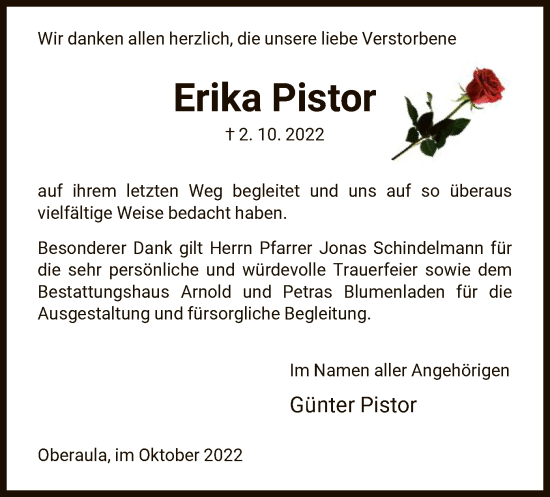 Traueranzeige von Erika Pistor von HNA