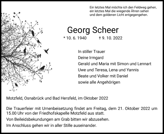 Traueranzeige von Georg Scheer von HZ