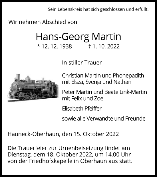 Traueranzeige von Hans-Georg Martin von HZ