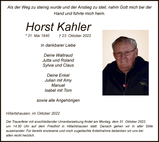 Traueranzeige von Horst Kahler von HZ