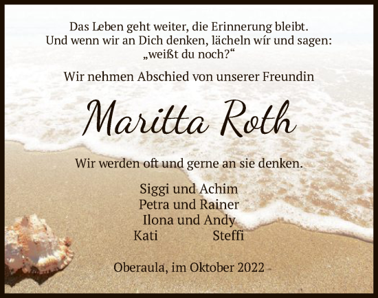 Traueranzeige von Maritta Roth von HZ