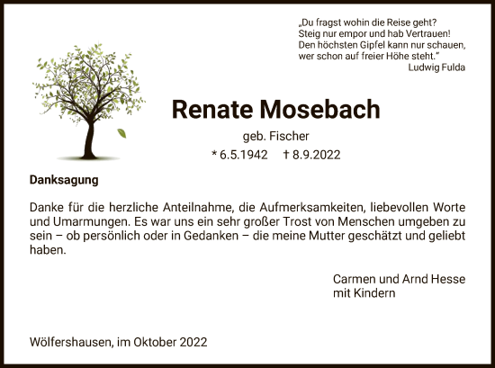 Traueranzeige von Renate Mosebach von HZ