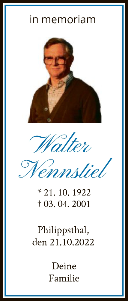 Traueranzeige von Walter Nennstiel von HZ