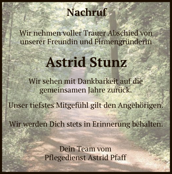 Traueranzeige von Astrid Stunz von HZ